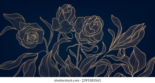 Vector line flower pattern, art deco floral luxury background. Hand drawn roses for packaging, social media post, cover, banner, creative post and wall arts.