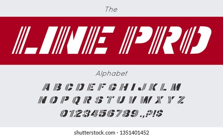 Vector line font and alphabet. Abc, english letters and numbers