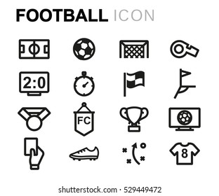 Vector line football icons set on white background