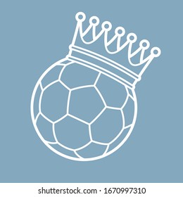 Vector line football with royal crown. Blue background