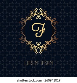 Vector line frame design elements for logos,ornament and decoration, emblem, logo, background, frames and borders in modern style, gold line color,monogram floral for you logotype.