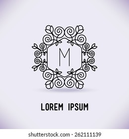 Vector line frame design elements for logos,ornament and decoration, emblem, logo, background, frames and borders in modern style, mono line style, floral for you logotype.