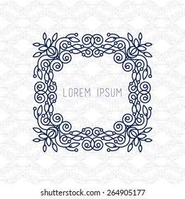 Vector line frame design elements with space for logos, ornament and decoration, emblem, logo, background, frames and borders in modern style, use any color, floral for you logotype.