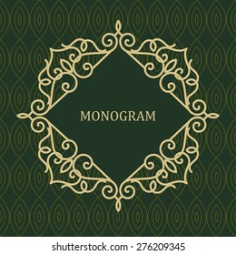 Vector Line Frame for Monogram, Invitation, Wedding, Vignette with Copy Space for Text.