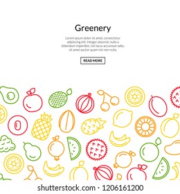 Vector line fruits icons background with place for text illustration