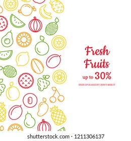 Vector line fruits icons background with place for text illustration. Web page banner or poster