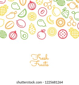 Vector line fruits icons background with place for text illustration