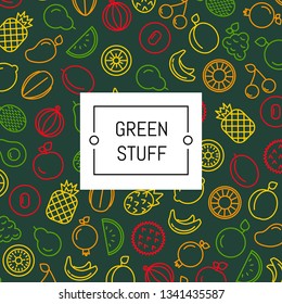 Vector line fruits icons background with place for text illustration