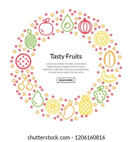 Vector line fruits icons in circle shape with place for text illustration isolated on white