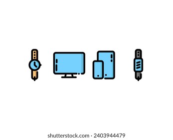 Vector line gadget icons, smart watch icons; display icons