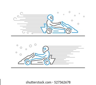 Vector Line Go Kart Symbol And Icon. Modern Outline Karting Logo.