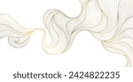 Vector line gold background, luxury design texture. Flow elegant curve graphic. River, ocean dynamic banner.