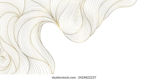 Vector line gold background, luxury design texture. Flow elegant curve graphic. River, ocean dynamic banner.