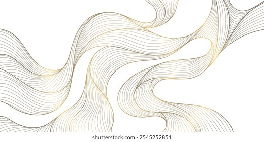 Línea de Vector de fondo de oro, textura de diseño de lujo. Gráfico de curva elegante de flujo. Río, Anuncio dinámico del océano.