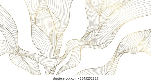 Vector line gold background, luxury design texture. Flow elegant curve graphic. River, ocean dynamic banner.