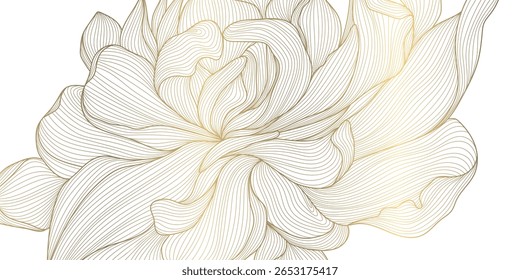 Patrón abstracto de la flor del oro de la línea del Vector, ornamento elegante del lujo de la flor, pétalos y textura de las hojas. Diseño real del follaje de la belleza, fondo.