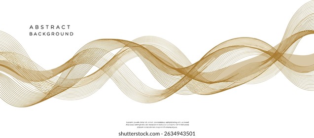 Vector line gold wave pattern, abstract luxury fluid ornament. Premium curve wallpaper, leaves art deco background. Flow banner
