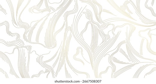 Vector line golden abstract organic wave background, flow curve design, sea japanese texture. Fluid soft topography, wood, wind luxury pattern.