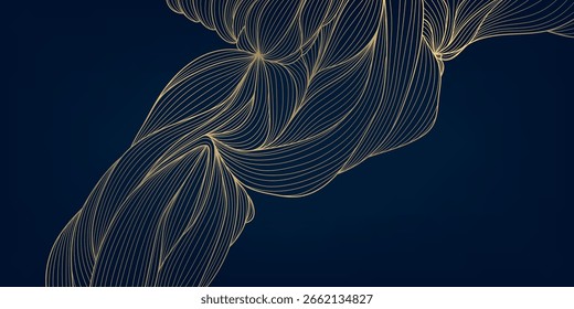 Vector line golden wave background. Flow luxury graphic, organic shape, abstract art texture, river, water glow pattern