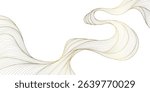 Vector line golden wave on white background, abstract flow shape, water elegant illustration. Premium art graphic, river, ocean smooth element