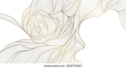Vector line golden wave on white background, abstract flow shape, water elegant illustration. Premium art graphic, river, ocean smooth element