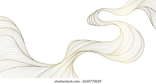 Vector line golden wave on white background, abstract flow shape, water elegant illustration. Premium art graphic, river, ocean smooth element