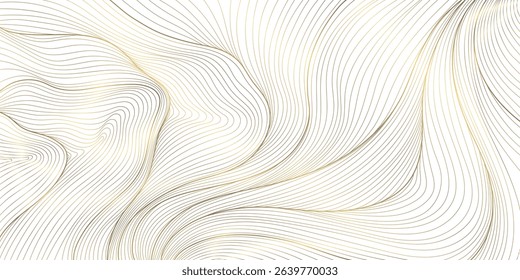 Vector line golden wave on white background, abstract flow shape, water elegant illustration. Premium art graphic, river, ocean smooth element