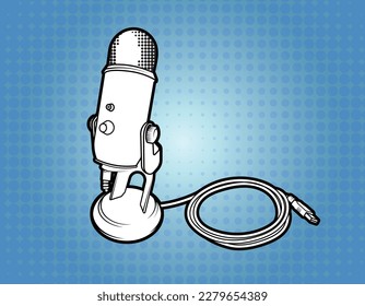Vector line graphic of a modern USB microphone