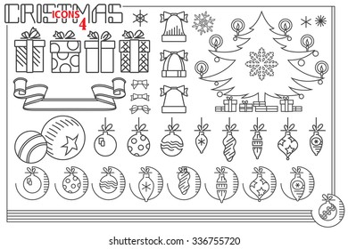 Vector line graphic. Set of christmas and new year icons