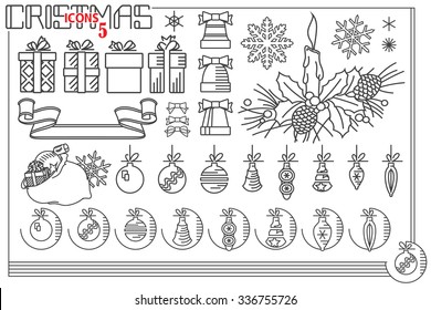 Vector line graphic. Set of christmas and new year icons