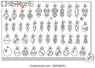 Vector line graphic. Set of christmas and new year icons