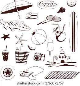 Vector line graphic. Set of Summer beach elements.