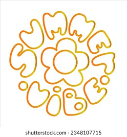 Vector line groovy lettering phrase summer vibe in round shape. 