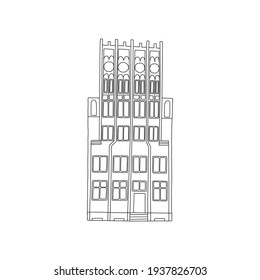 Ilustración dibujada a mano con una bonita casa de la ciudad vieja. Gdansk, Polonia.