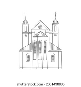 Vector line hand drawn illustration with The Church of Peter and Paul. Minsk, Belarus. Orthodox architecture 