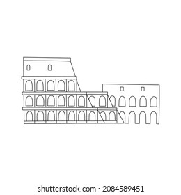 Vector Line Hand Drawn Illustration With Coliseum. Rome, Italy. Isolated On White Background