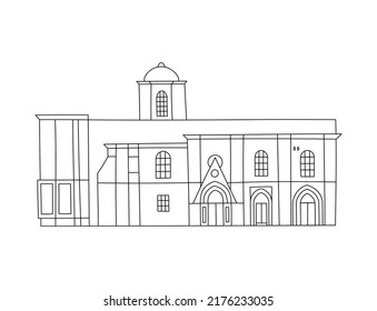 Vector line hand drawn illustration with Bedesten. North Nicosia, Cyprus. Ancient Religious Architecture