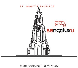 Vector line hand drawn illustration with St. Mary’s Basilica. Bangalore 