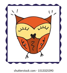 Vector line hand drawn owl. Doodle character illustration. Cool design elements. Perfect for prints, book, magazine, kids bedroom.