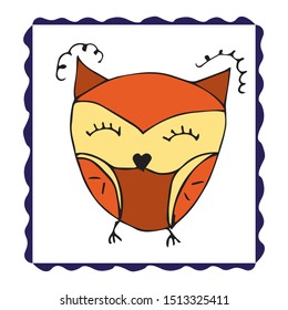 Vector line hand drawn owl. Doodle character illustration. Cool design elements. Perfect for prints, book, magazine, kids bedroom.