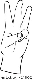 Vector line hand showing number three.