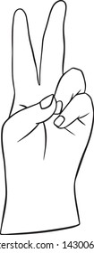 Vector line hand showing winner sign or number two.