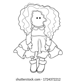 Vector line handmade dolls in tilda style. Toy for girls, logotype for needlewoman