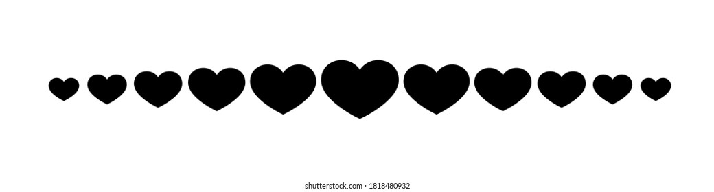 Línea vectorial con el corazón. Iconos lineales. Corazón. Conjunto de corazones negros. El concepto de divisores, subrayando. Ilustración vectorial.