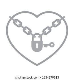 Vector line heart locked chain with padlock. Isolated on white background