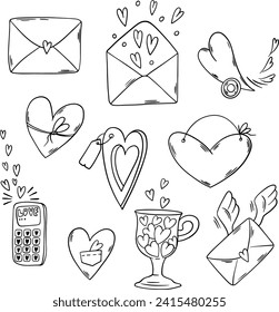 vector line hearts set of pictures about love