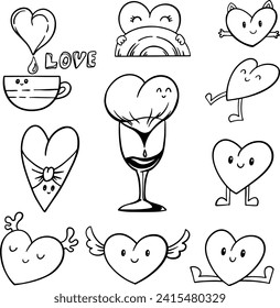 vector line hearts set of pictures about love