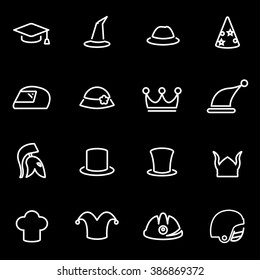 Vector line helmet and hat icon set.