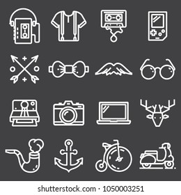 Vector line hipster icons set on gray background