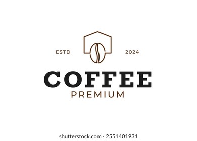 Vector line house with bean coffee for real estate logo design template vector illustration